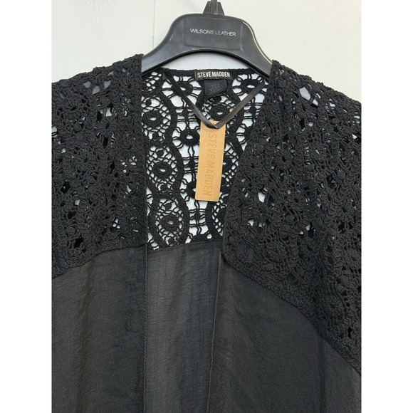 Steve Madden Open Lightweight Cardigan Cover-Up Women's One Size Black Crochet - Picture 2 of 7